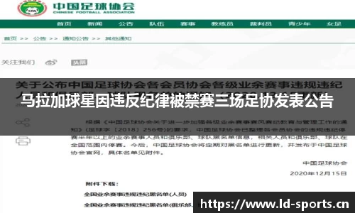 马拉加球星因违反纪律被禁赛三场足协发表公告
